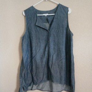 J.Jill Women Denim Color V-Neck Blouse Front Buttons Sleeveless Large Petite